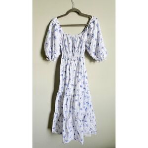 target blue and white floral dress Women's Smocked Maxi A-Line Dress